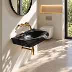 Angular Chiseled Wall Mounted Wooden Sink, Geometric Solid Wood Slab Basin with Sealed Bowl 24-36 Inch