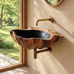 Weathered Bark Round Wall Mounted Wooden Sink, Organic Solid Wood Wall-Hung Basin 22-36 Inch