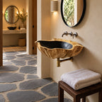 Weathered Bark Round Wall Mounted Wooden Sink, Organic Solid Wood Wall-Hung Basin 22-36 Inch