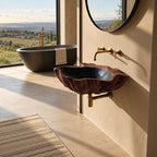 Weathered Bark Round Wall Mounted Wooden Sink, Organic Solid Wood Wall-Hung Basin 22-36 Inch
