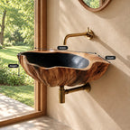 Weathered Bark Round Wall Mounted Wooden Sink, Organic Solid Wood Wall-Hung Basin 22-36 Inch