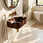 Wavy Rim Rectangular Wall Mounted Wooden Sink, Figured Grain Solid Wood Wall-Hung Basin 22-36 Inch
