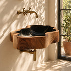 Puzzle Edge Wall Mounted Wooden Sink, Thick Live Edge Solid Wood Block Basin 24-36 Inch