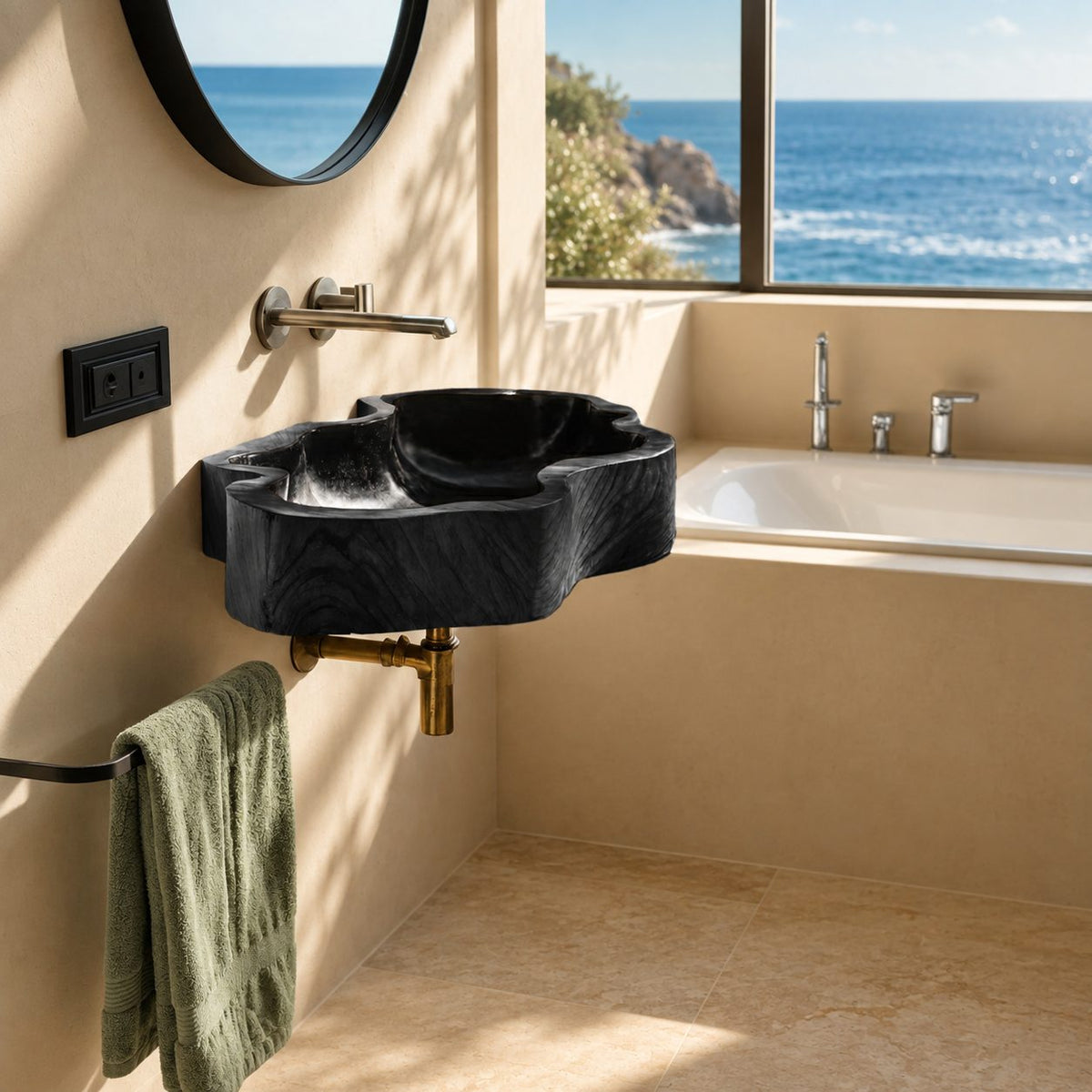Puzzle Edge Wall Mounted Wooden Sink, Thick Live Edge Solid Wood Block Basin 24-36 Inch