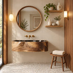 Deep Scalloped Block Wall Mounted Wooden Sink, Solid Wood Wall-Hung Basin with Sealed Interior 22-36 Inch