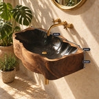 Deep Scalloped Block Wall Mounted Wooden Sink, Solid Wood Wall-Hung Basin with Sealed Interior 22-36 Inch