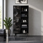 Wave Door Linen Cabinet with Open Towel Cubbies and Splayed Legs, Tall Solid Wood Bathroom Storage