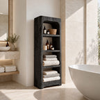 Arched Rustic Thick Slab Bathroom Shelf Tower, Open Freestanding Solid Wood Towel Storage Unit
