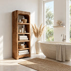 Arched Rustic Thick Slab Bathroom Shelf Tower, Open Freestanding Solid Wood Towel Storage Unit