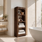 Arched Rustic Thick Slab Bathroom Shelf Tower, Open Freestanding Solid Wood Towel Storage Unit