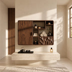 Asymmetric Cubby Bathroom Wall Cabinet with Tall Door and Dimpled Carved Front, Solid Wood 40-71 Inch