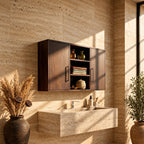 Clean Line Two Door Bathroom Wall Cabinet with Open Center Shelves, Minimalist Solid Wood 40-71 Inch
