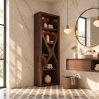 Hourglass Divider Bathroom Shelf Tower, Sculptural Open Solid Wood Towel and Toiletry Storage Unit