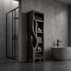 Organic Cutout Side Bathroom Shelf Tower, Open Freestanding Solid Wood Towel and Toiletry Storage