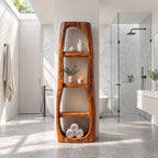 Arched Freeform Bathroom Shelf, Tall Freestanding Solid Wood Open Towel Shelf with 4 Tiers, 50-70 Inch