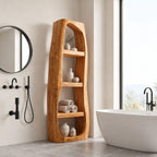 Arched Freeform Bathroom Shelf, Tall Freestanding Solid Wood Open Towel Shelf with 4 Tiers, 50-70 Inch