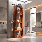 Arched Freeform Bathroom Shelf, Tall Freestanding Solid Wood Open Towel Shelf with 4 Tiers, 50-70 Inch