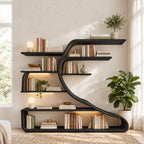 Wall Bookshelf with Sweeping S Curve Spine, Large Tree Shape Wood Bookcase for Home Library