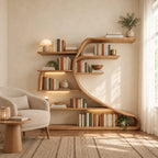 Wall Bookshelf with Sweeping S Curve Spine, Large Tree Shape Wood Bookcase for Home Library