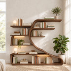 Wall Bookshelf with Sweeping S Curve Spine, Large Tree Shape Wood Bookcase for Home Library