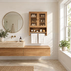 Spindle Door Bathroom Wall Cabinet, Solid Wood Over Toilet Storage Cabinet with Open Shelf and Towel Bar