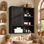Fluted Door Bathroom Wall Cabinet, Solid Wood Wall Storage with Reeded Door and Open Shelves, 25-32 Inch