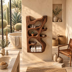 Driftwood Silhouette Wall Bathroom Shelf, Carved Solid Wood Towel and Toiletry Niches, 42-66 Inch Tall