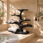 Bonsai Tree Freestanding Bathroom Shelf, Five Level Live Edge Solid Wood Tub Ledge and Counter Shelf