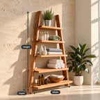 A-Frame Ladder Bathroom Shelf, Five Tier Rough Hewn Solid Wood Leaning Towel Shelf, 60-70 Inch