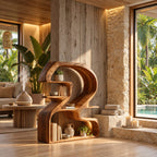 Sculptural Bookshelf Shaped Like a Number 2, Curved Solid Wood Statement Shelf for Living Room