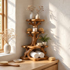 Knotted Branch Corner Bathroom Organizer, Three Tier Solid Wood Tree Stand for Counter Corners