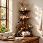 Knotted Branch Corner Bathroom Organizer, Three Tier Solid Wood Tree Stand for Counter Corners