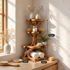 Knotted Branch Corner Bathroom Organizer, Three Tier Solid Wood Tree Stand for Counter Corners