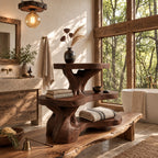 Burl Trunk Bathroom Shelf Stand, Three Level Live Edge Solid Wood Organizer for Counter or Ledge