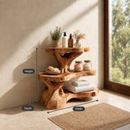 Burl Trunk Bathroom Shelf Stand, Three Level Live Edge Solid Wood Organizer for Counter or Ledge
