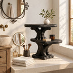 Root Foot Pedestal Bathroom Counter Shelf, Two Tier Live Edge Solid Wood Tree Stand, 24 Inch