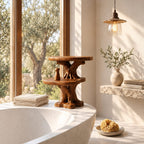 Root Foot Pedestal Bathroom Counter Shelf, Two Tier Live Edge Solid Wood Tree Stand, 24 Inch