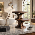 Root Foot Pedestal Bathroom Counter Shelf, Two Tier Live Edge Solid Wood Tree Stand, 24 Inch