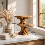Root Foot Pedestal Bathroom Counter Shelf, Two Tier Live Edge Solid Wood Tree Stand, 24 Inch