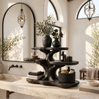Spreading Tree Bathroom Counter Organizer, Four Level Solid Wood Vanity Shelf with Basket Space