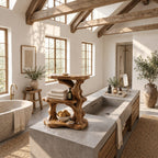 Driftwood Column Corner Bathroom Organizer, Three Level Solid Wood Vanity Shelf for Counter Corners