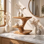 Zigzag Sculpted Bathroom Vanity Shelf, Smooth Solid Wood Three Tier Counter Organizer
