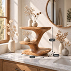 Zigzag Sculpted Bathroom Vanity Shelf, Smooth Solid Wood Three Tier Counter Organizer