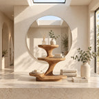Hourglass Bathroom Vanity Organizer, Flared Top Sculpted Solid Wood Three Tier Counter Shelf