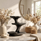 Hourglass Bathroom Vanity Organizer, Flared Top Sculpted Solid Wood Three Tier Counter Shelf