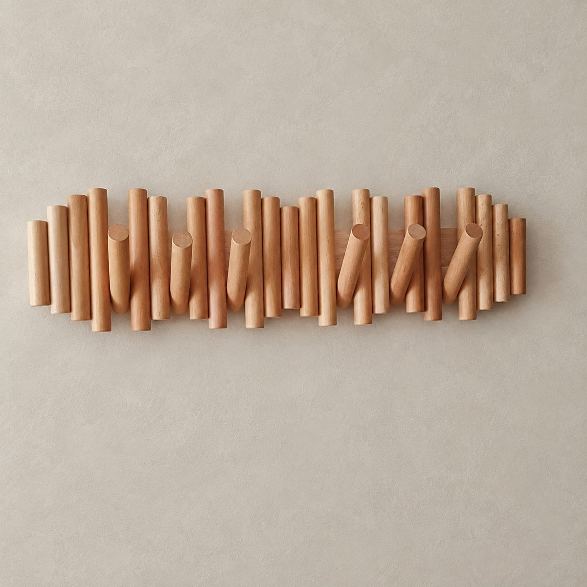Staggered Dowel Wall Coat Rack with Flip-Down Pegs, Solid Wood Piano Hook Rack for Entryway, 12-27 Inch