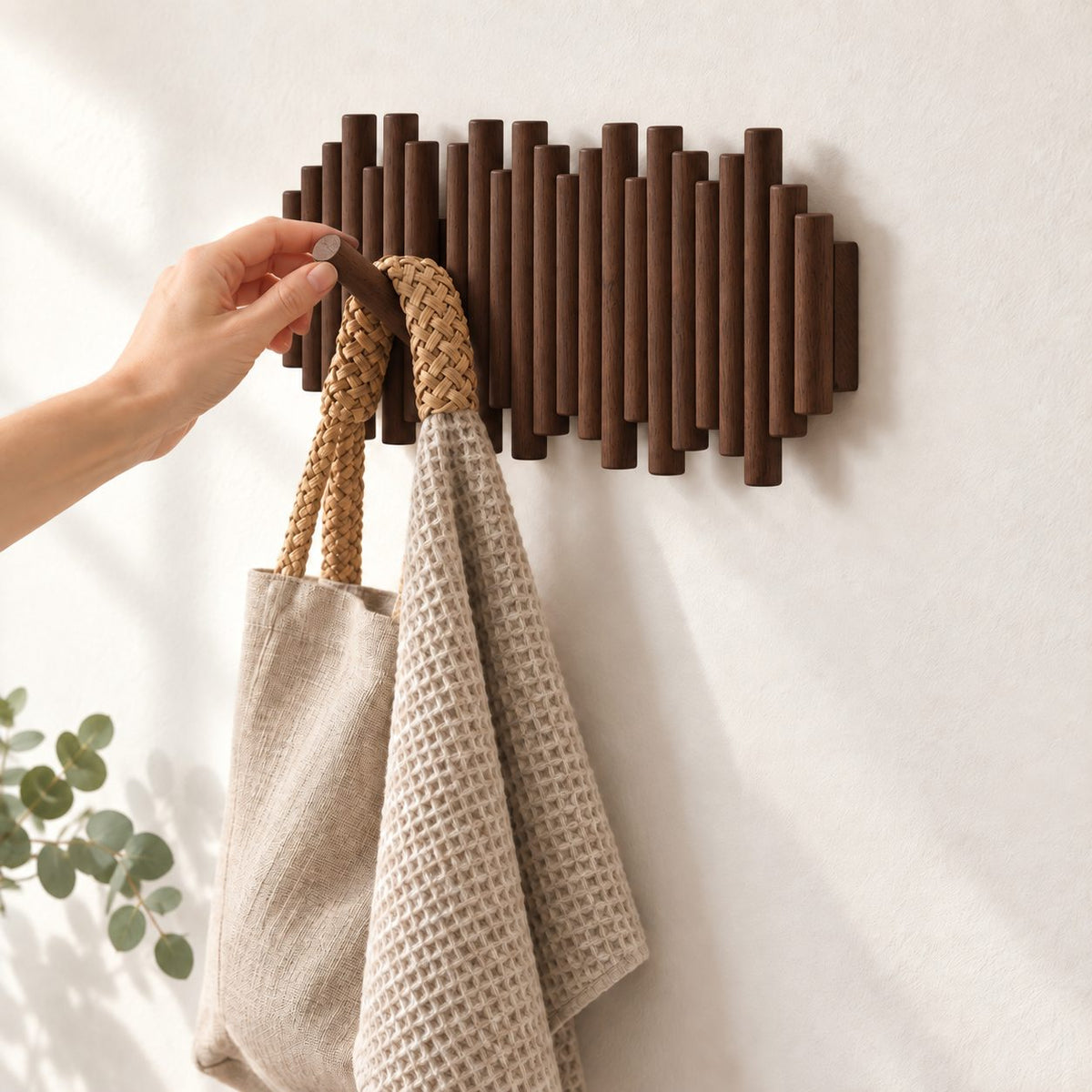 Staggered Dowel Wall Coat Rack with Flip-Down Pegs, Solid Wood Piano Hook Rack for Entryway, 12-27 Inch