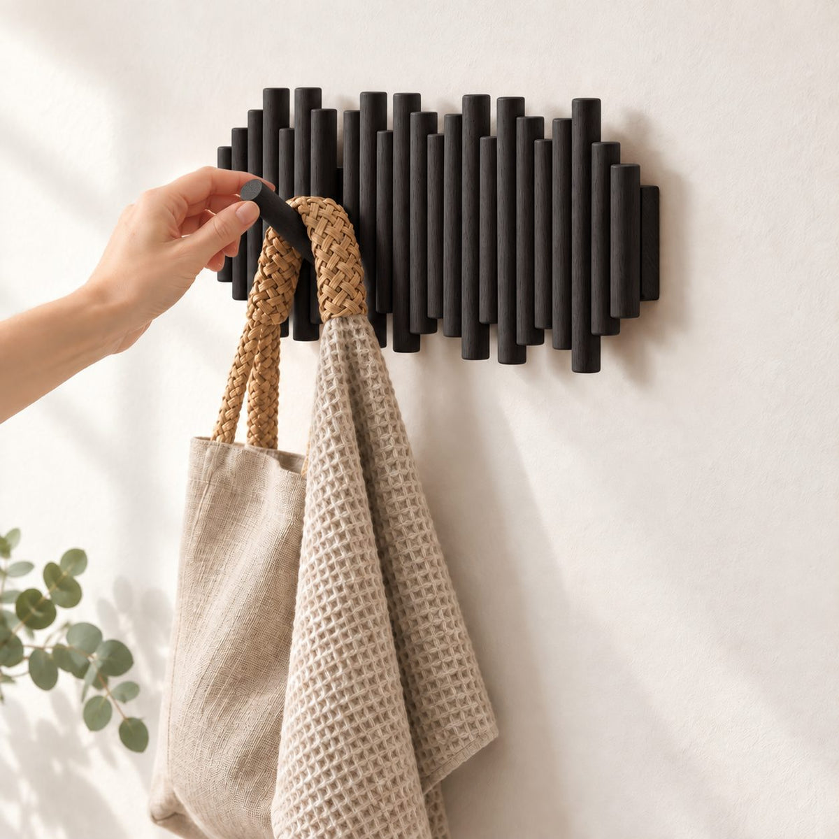 Staggered Dowel Wall Coat Rack with Flip-Down Pegs, Solid Wood Piano Hook Rack for Entryway, 12-27 Inch