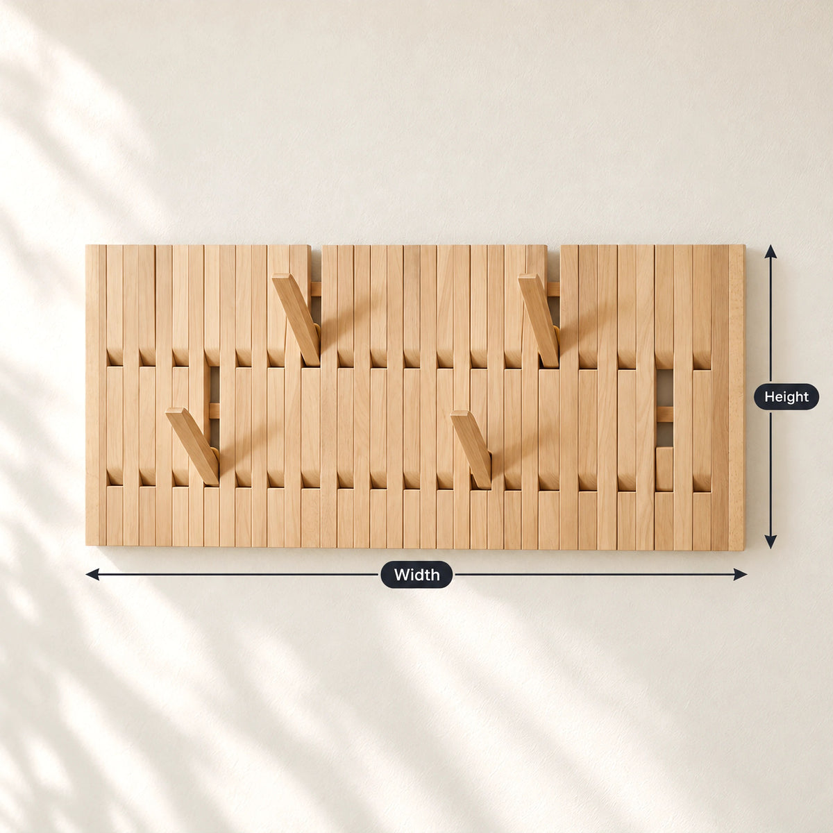 Contemporary Slatted Panel Wall Coat Rack With Fold Out Hooks For Entryway - horizontal panel dimensions