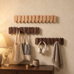Rounded Slat Wall Hook Rack with Flip-Out Hooks, Solid Wood Piano Coat Rack for Bags and Keys, 10-22 Inch